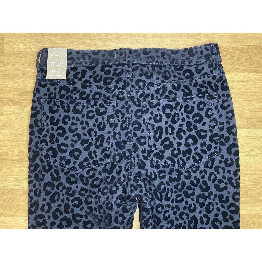 Madewell Jeans Womens 27 Black 9” Midrise Skinny Flocked Leopard Denim Animal - Picture 12 of 14